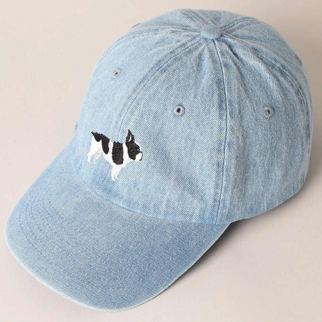 French Bulldog Dog Embroidered Denim Hat - Image 3