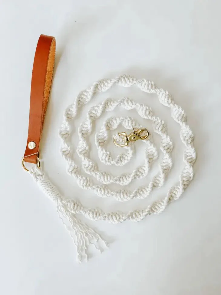 Macrame Spiral Dog Leash w/ Leather Handle - Image 4